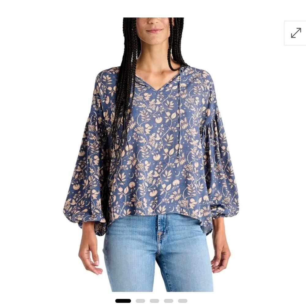 Splendid Eleanor Woman's Blue Floral Bohemian Long Sleeve Top Medium